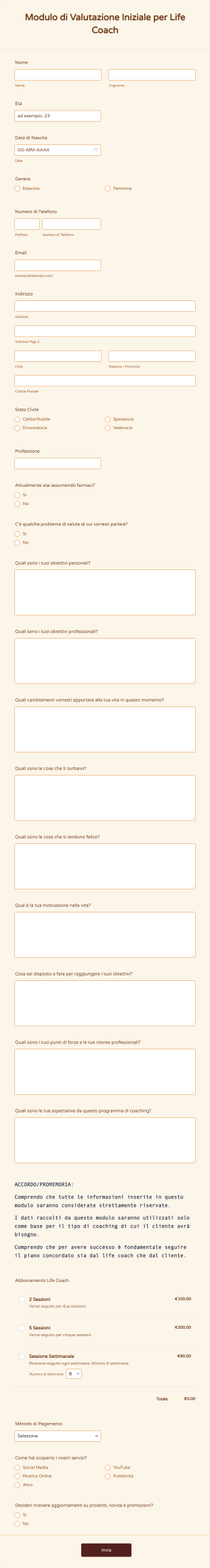 Modulo Di Valutazione Iniziale Per Life Coach Form Template