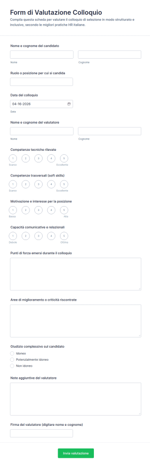 Modulo Di Valutazione Intervista