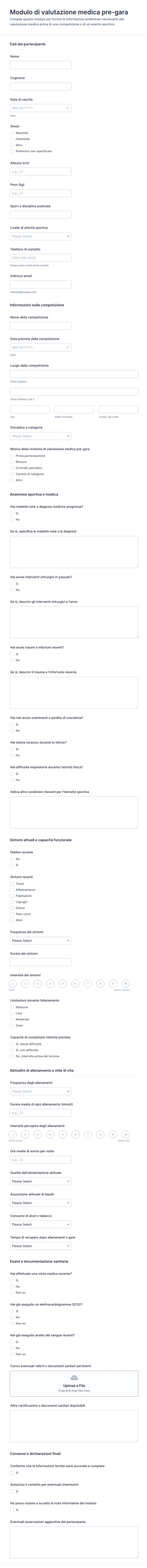 Modulo Di Valutazione Medica Pre Competizione