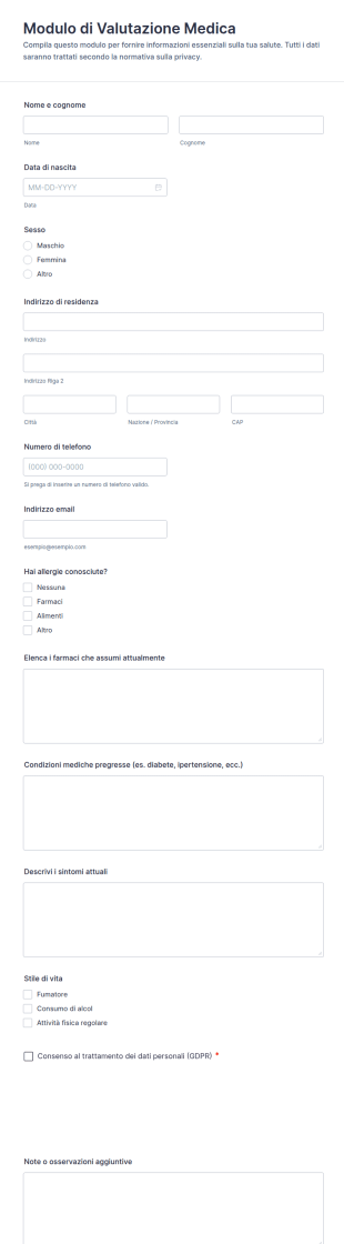 Modulo Di Valutazione Medica