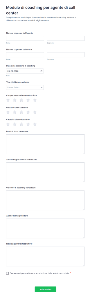 Modulo Di Valutazione Per Consulenti Del Call Center