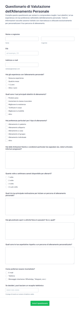 Modulo Di Valutazione Personal Training