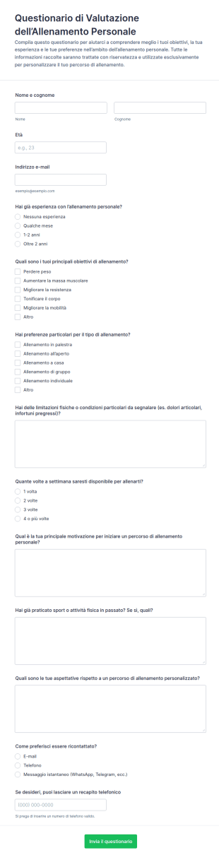 Modulo Di Valutazione Personal Training
