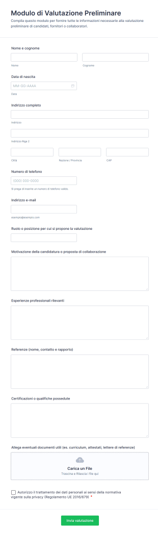 Modulo Di Valutazione Preliminare