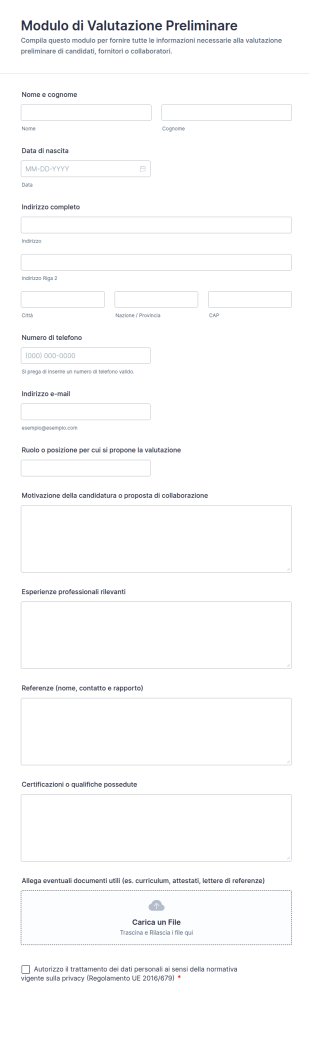 Modulo Di Valutazione Preliminare