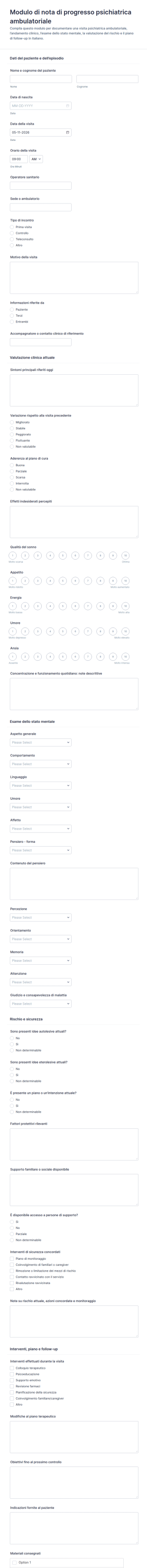 Modulo Di Valutazione Psichiatrica Ambulatoriale