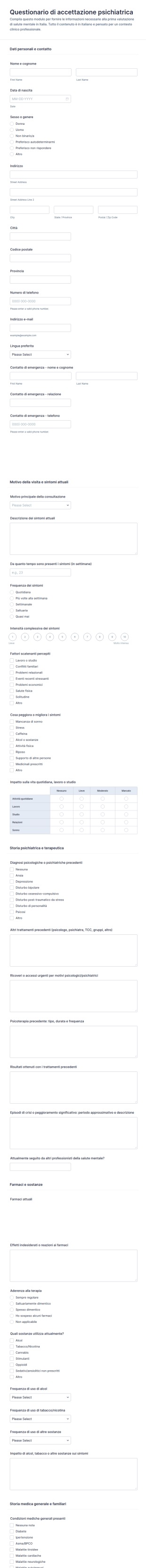 Modulo Di Valutazione Psicologica