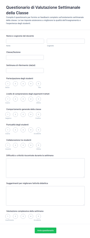 Modulo Di Valutazione Settimanale Delle Lezioni