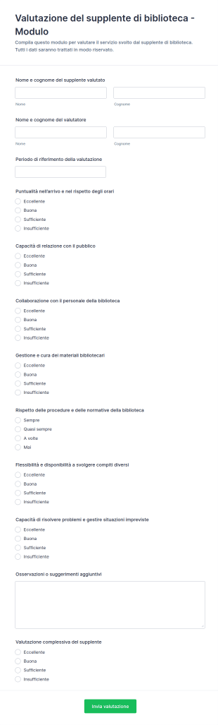Modulo Di Valutazione Sostituzione Biblioteca