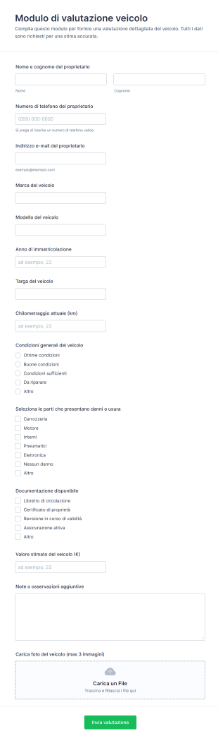 Modulo Di Valutazione Veicolo Form Template