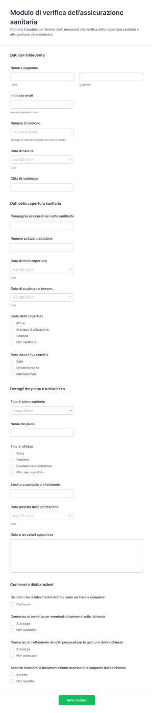 Modulo Di Verifica Assicurativa Sanitaria