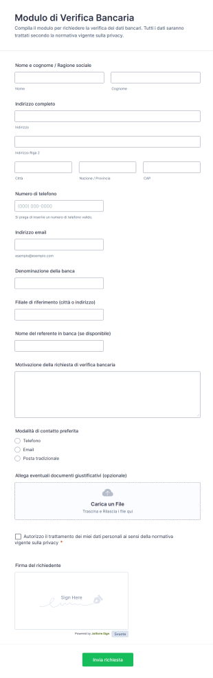 Modulo Di Verifica Bancaria