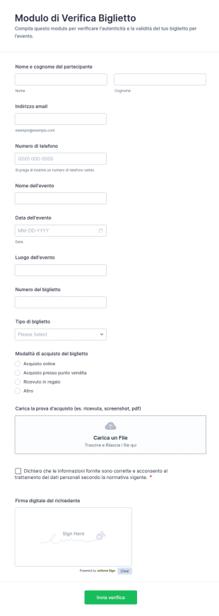 Modulo Di Verifica Biglietto