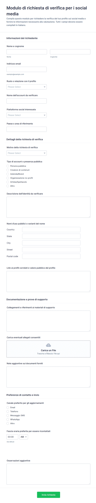 Modulo Di Verifica Dei Social Media