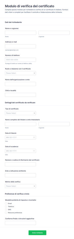 Modulo Di Verifica Del Certificato