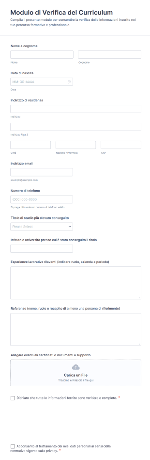 Modulo Di Verifica Del Curriculum