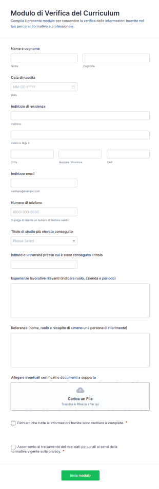Modulo Di Verifica Del Curriculum