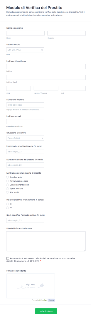 Modulo Di Verifica Del Prestito
