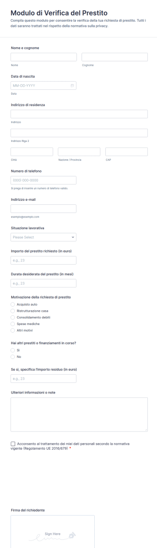 Modulo Di Verifica Del Prestito