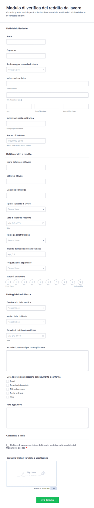 Modulo Di Verifica Del Reddito Da Lavoro