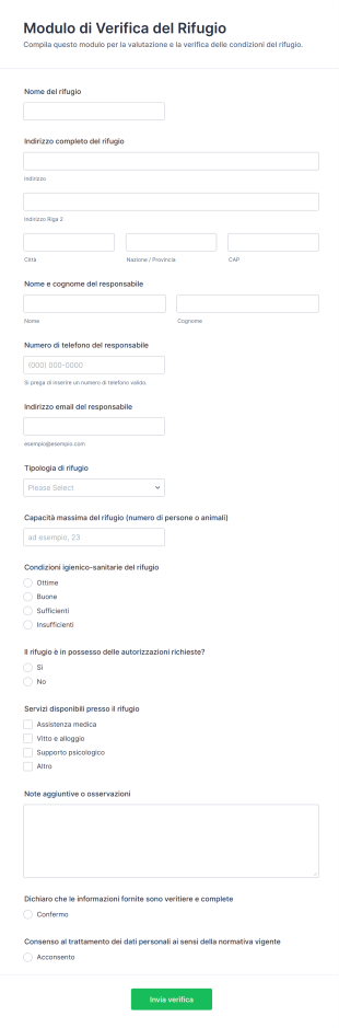 Modulo Di Verifica Del Rifugio