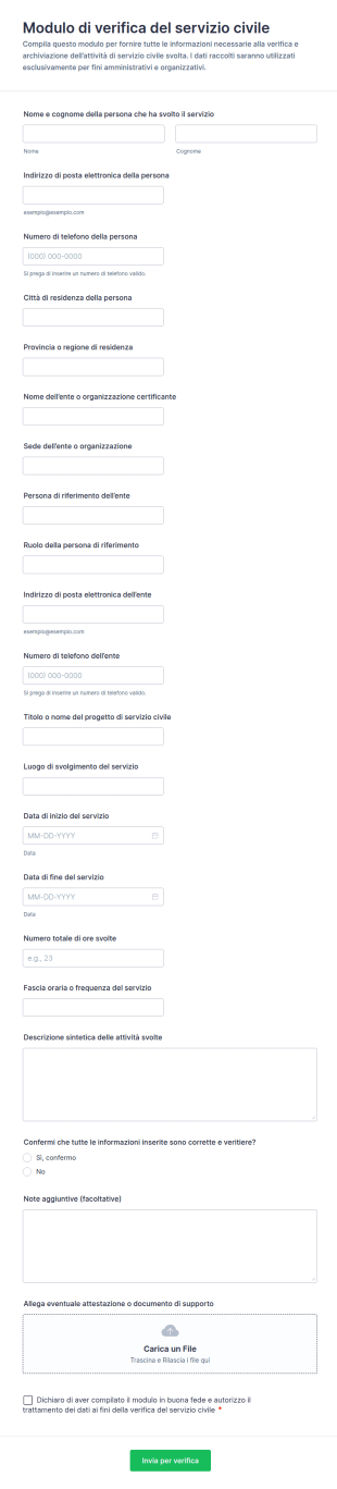 Modulo Di Verifica Del Servizio Comunitario