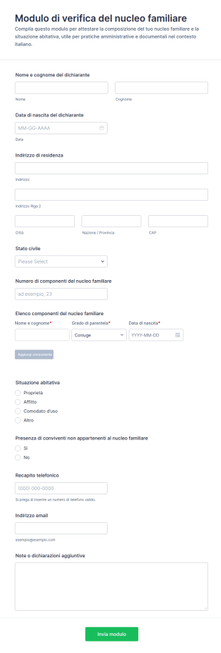 Modulo Di Verifica Della Famiglia