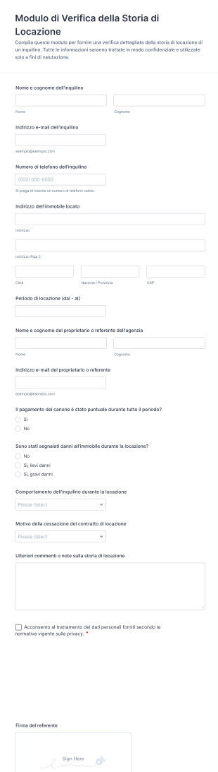 Modulo Di Verifica Della Storia Di Locazione