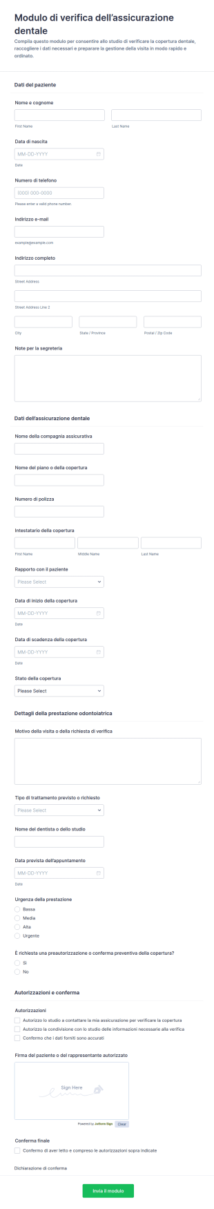 Modulo Di Verifica Dell’assicurazione Dentale