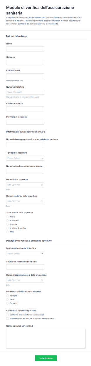 Modulo Di Verifica Dell’assicurazione Sanitaria