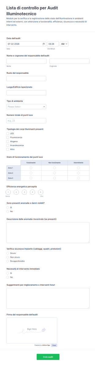 Modulo Di Verifica Dell’audit Illuminotecnico