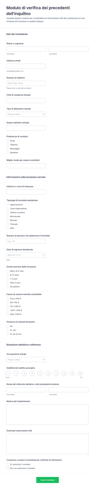 Modulo Di Verifica Delle Referenze Dell'Inquilino