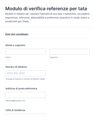 Modulo Di Verifica Delle Referenze Per Babysitter
