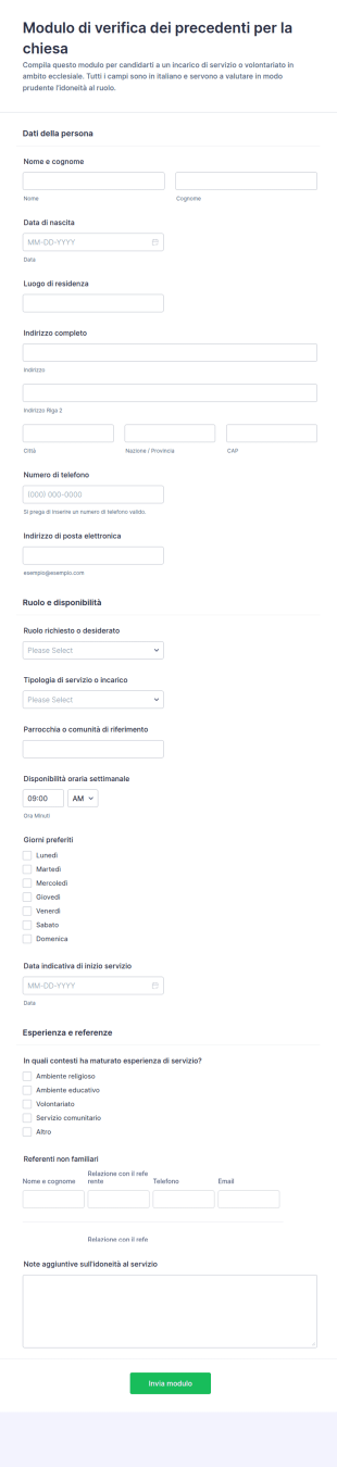 Modulo Di Verifica Dell’idoneità Per Incarichi Ecclesiastici