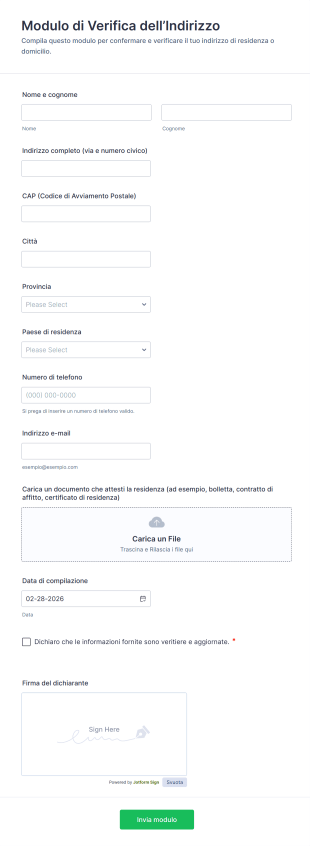 Modulo Di Verifica Dell’Indirizzo
