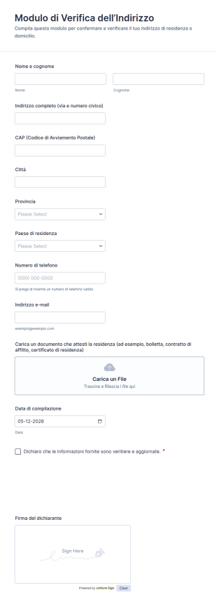 Modulo Di Verifica Dell’Indirizzo