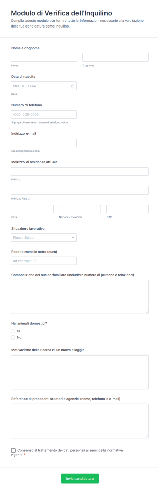 Modulo Di Verifica Dell'Inquilino