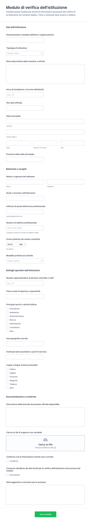 Modulo Di Verifica Dell'Istituzione