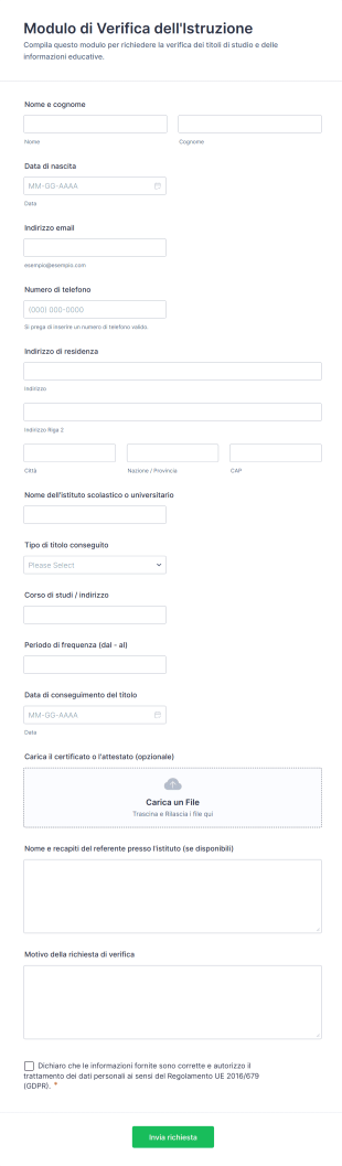 Modulo Di Verifica Dell'Istruzione | Jotform