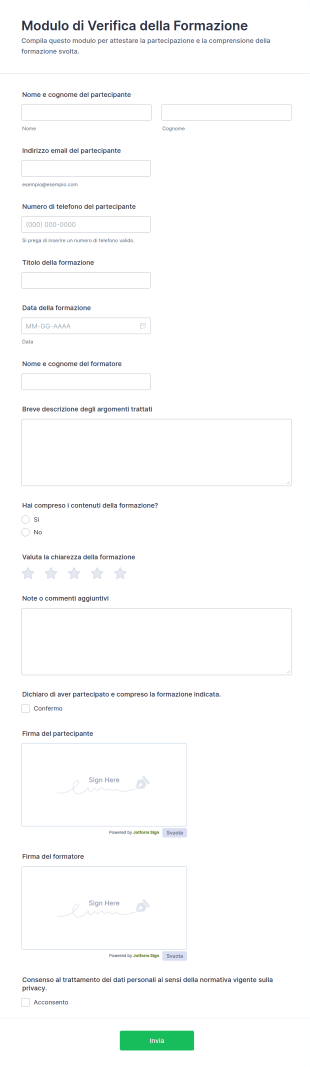Modulo Di Verifica Formazione