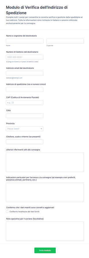 Modulo Di Verifica Indirizzo Di Spedizione