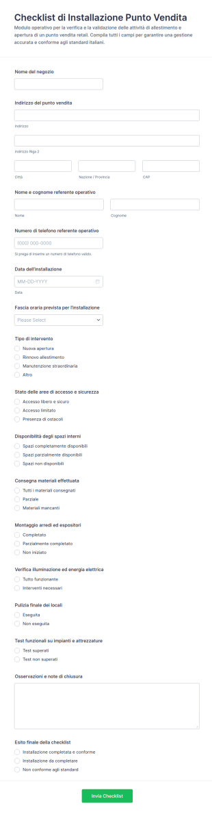 Modulo Di Verifica Installazione Negozio