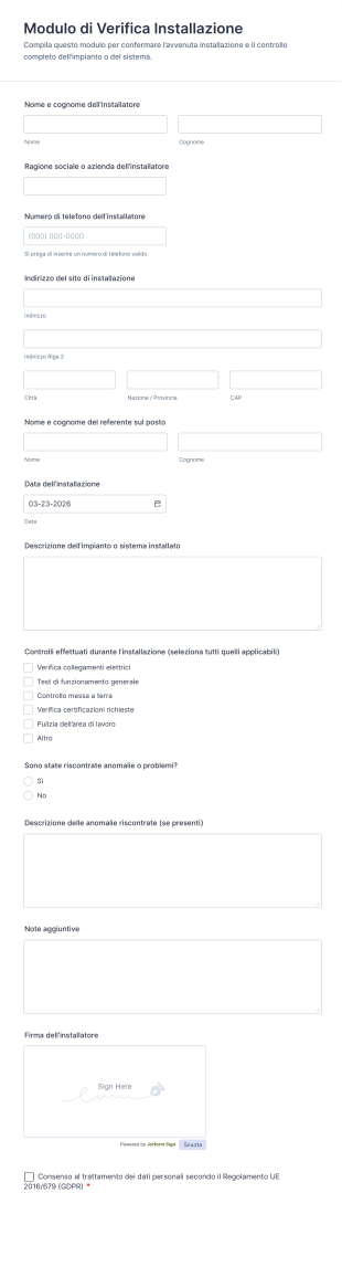 Modulo Di Verifica Installazione