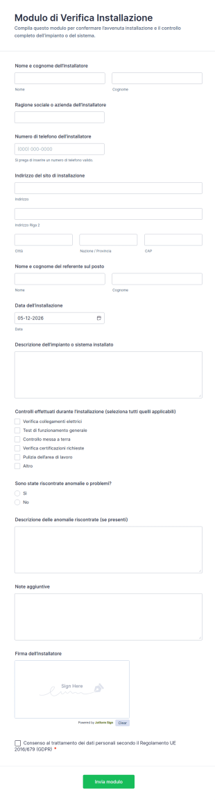 Modulo Di Verifica Installazione