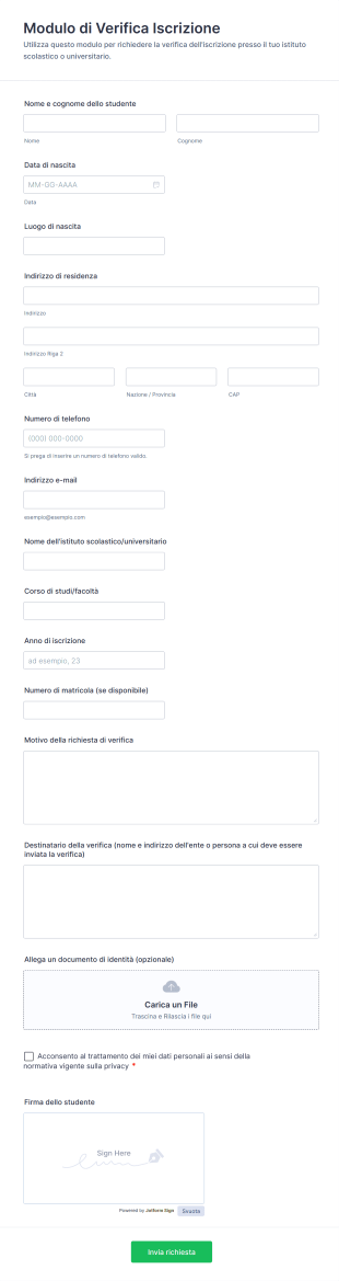 Modulo Di Verifica Iscrizione