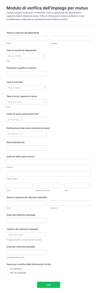 Modulo Di Verifica Occupazionale Per Mutuo