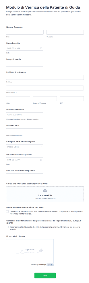 Modulo Di Verifica Patente Di Guida