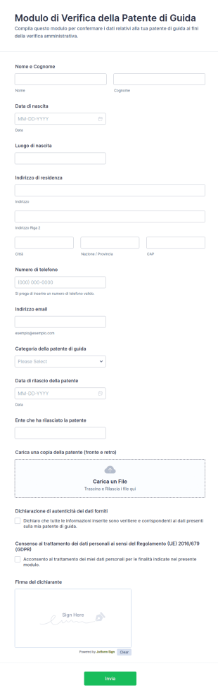 Modulo Di Verifica Patente Di Guida
