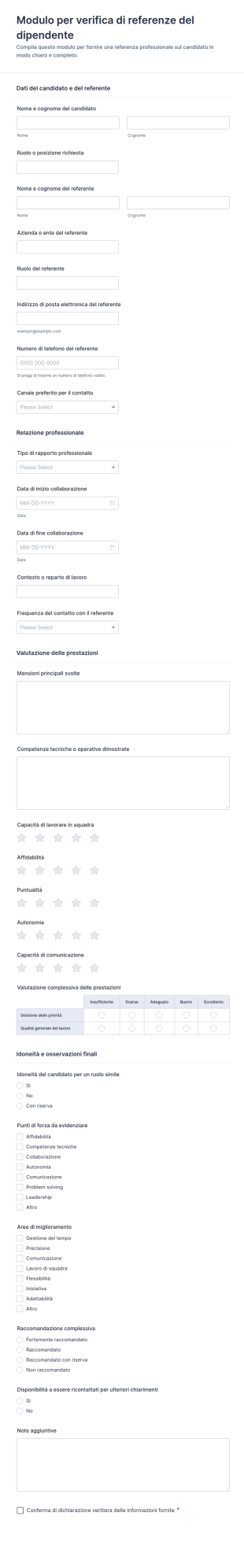 Modulo Di Verifica Referenze Del Dipendente