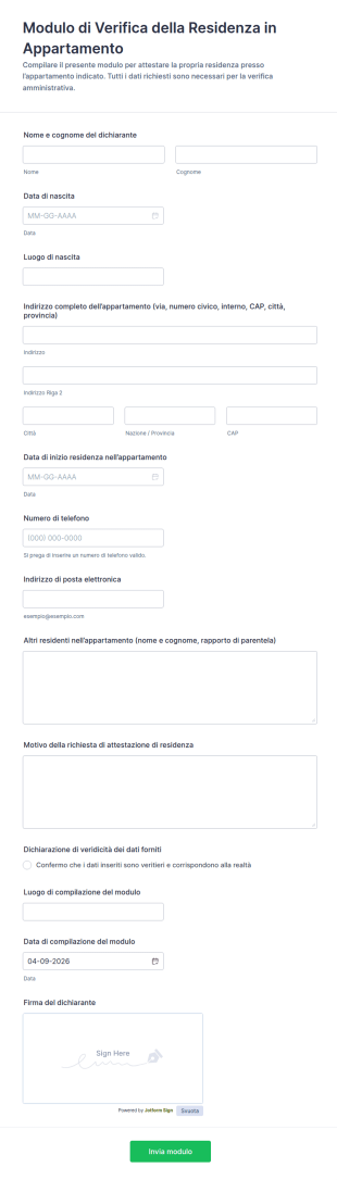 Modulo Di Verifica Residenza In Appartamento